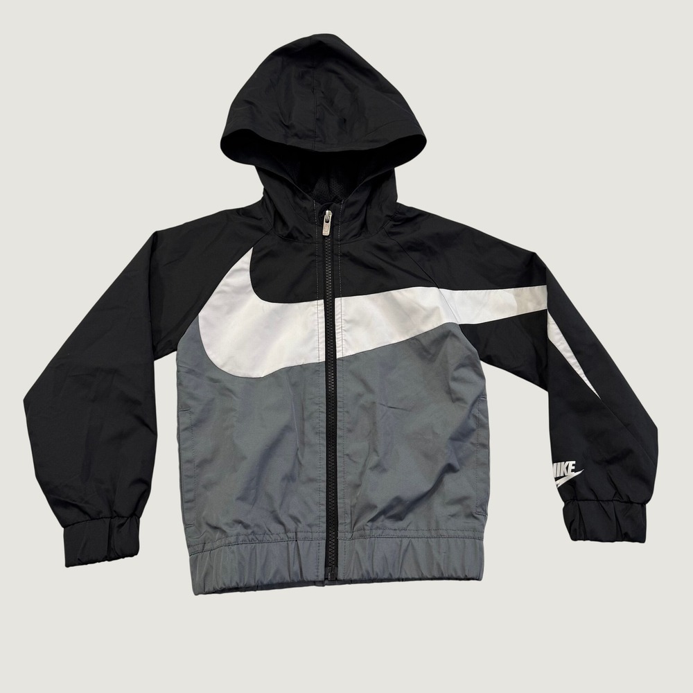 Nike Kids 4T Windrunner Jacket Black Gray White Big Swoosh Hooded Full Zip
